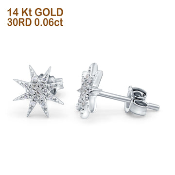 14K White Gold .06ct Trendy Starburst Diamond Stud Earrings